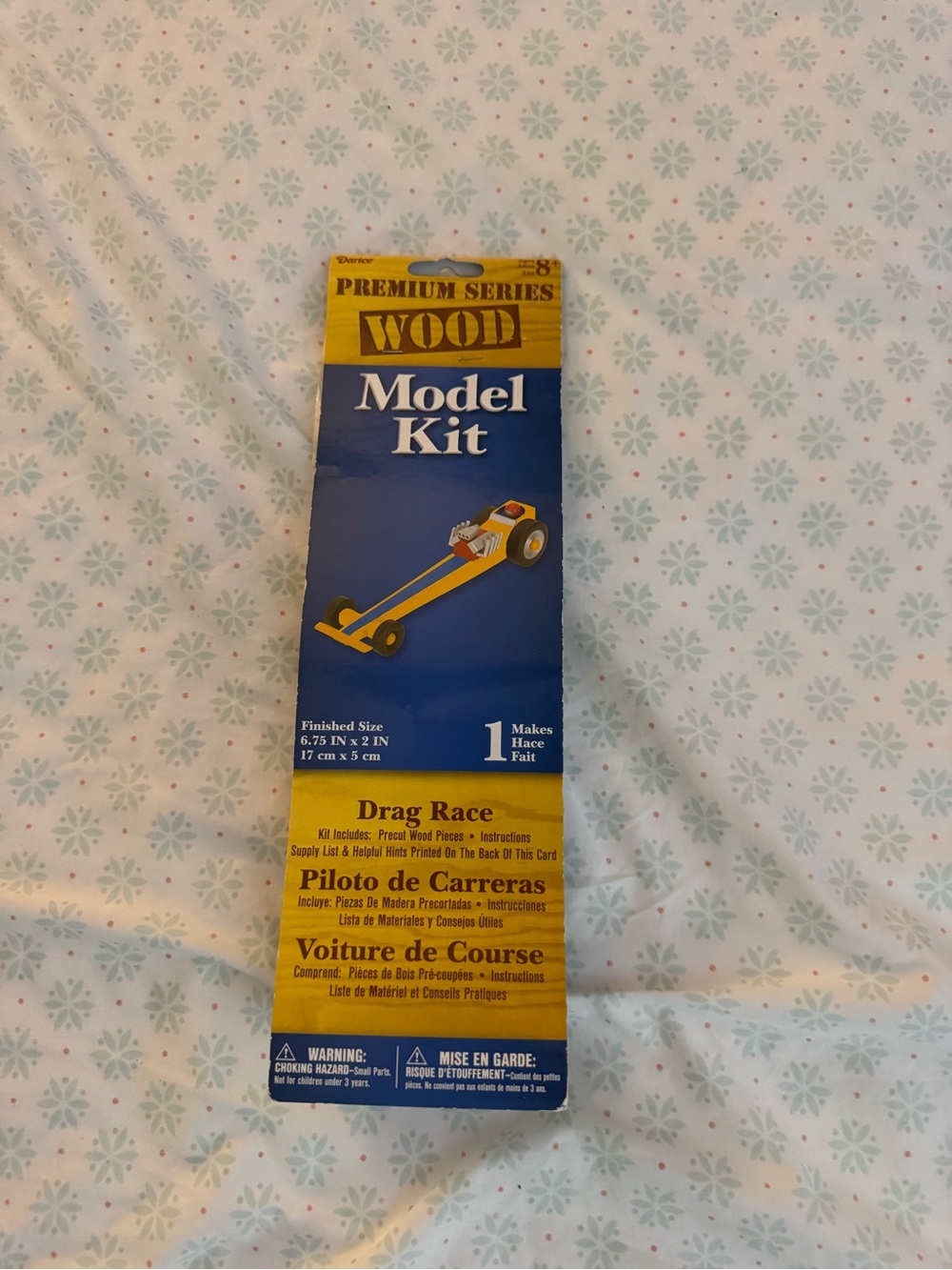 Wood Model Kit - Drag Race Car Kit - Blue & Yellow  Craft New